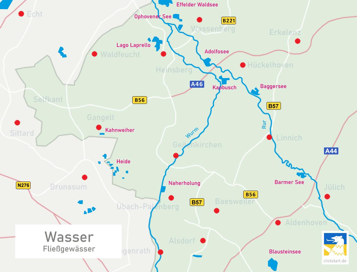 Gewässer Rur Wurm Baggersee Karte
